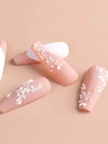 FULL BEAUTY 2片捲軸圖案指甲藝術貼紙，DIY指甲貼紙 - 白色 - 查看 4