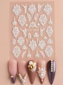 FULL BEAUTY 2片捲軸圖案指甲藝術貼紙，DIY指甲貼紙 - 白色 - 查看 7