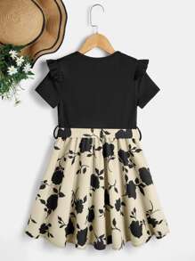 Girls Floral Print Ruffle Trim Dress - Multicolor - View 2