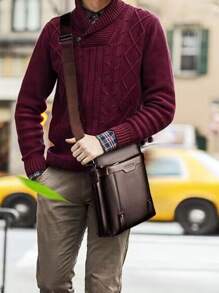 字母图案方形包中号拉链复古手提包书包斜挎包运动包高中大学生旅行学院学校皮包防水圣诞礼物男士斜挎包单肩包侧包简约老款商务休闲手提包