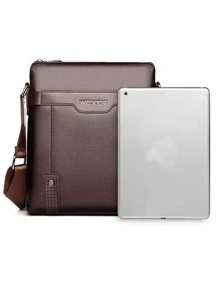 字母图案方形包中号拉链复古手提包书包斜挎包运动包高中大学生旅行学院学校皮包防水圣诞礼物男士斜挎包单肩包侧包简约老款商务休闲手提包