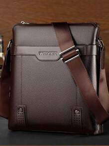 字母图案方形包中号拉链复古手提包书包斜挎包运动包高中大学生旅行学院学校皮包防水圣诞礼物男士斜挎包单肩包侧包简约老款商务休闲手提包