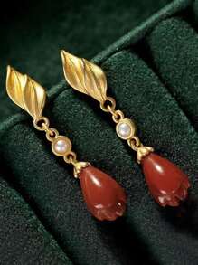 Faux Pearl & Flower Decor Drop Earrings - Multicolor - View 1