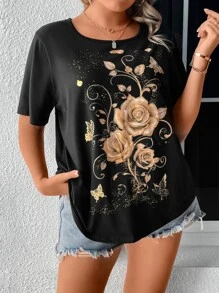 SHEIN LUNE Camiseta con estampado floral