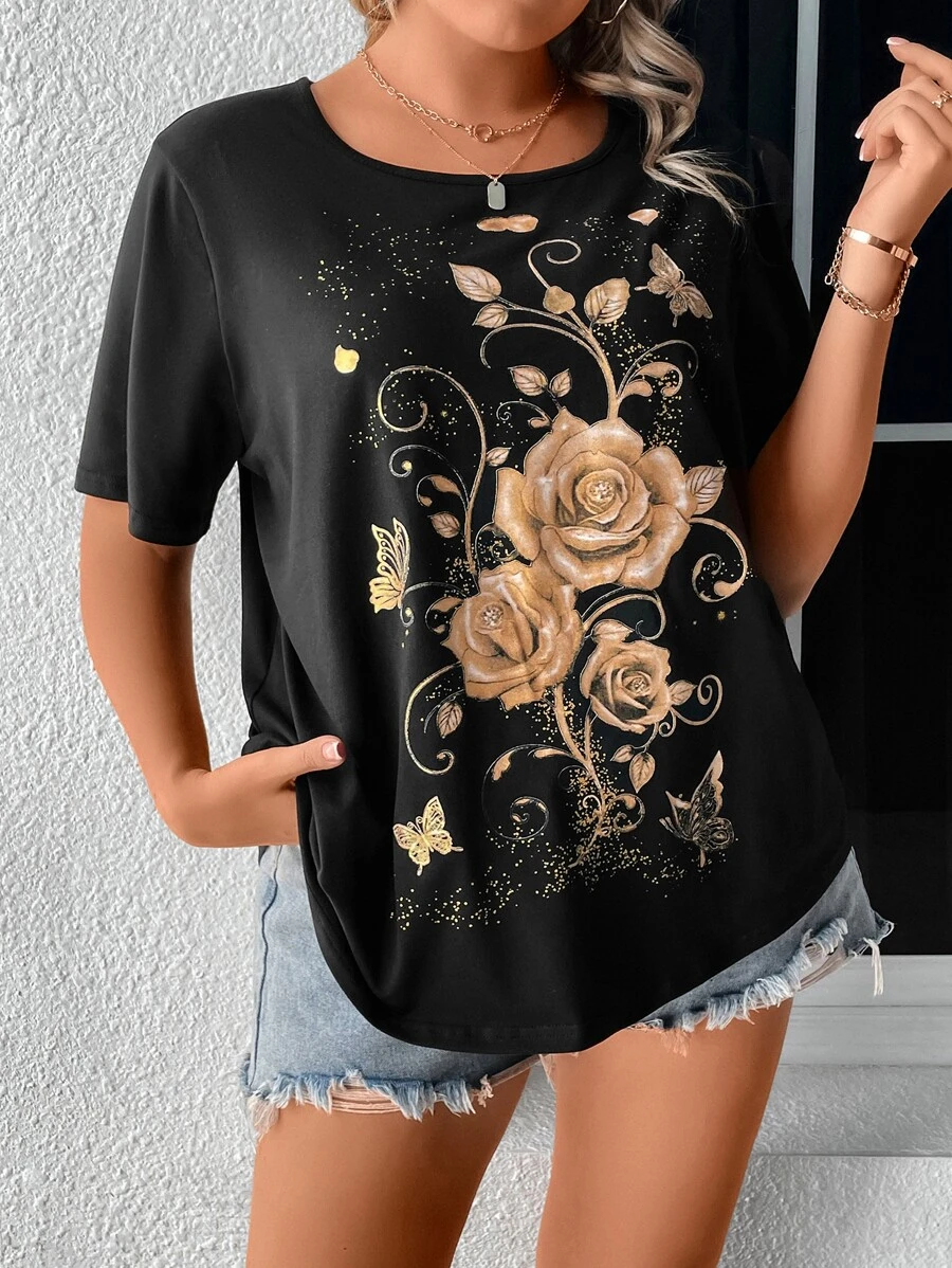 SHEIN LUNE Camiseta con estampado floral