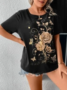 SHEIN LUNE Camiseta con estampado floral
