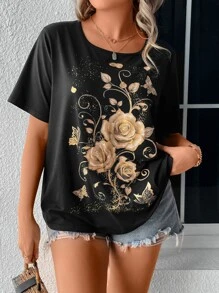 SHEIN LUNE Camiseta con estampado floral