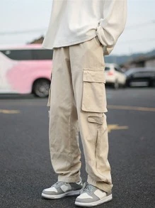 Manfinity Hypemode Men Flap Pocket Side Drawstring Waist Cargo Trousers - Beige - View 1