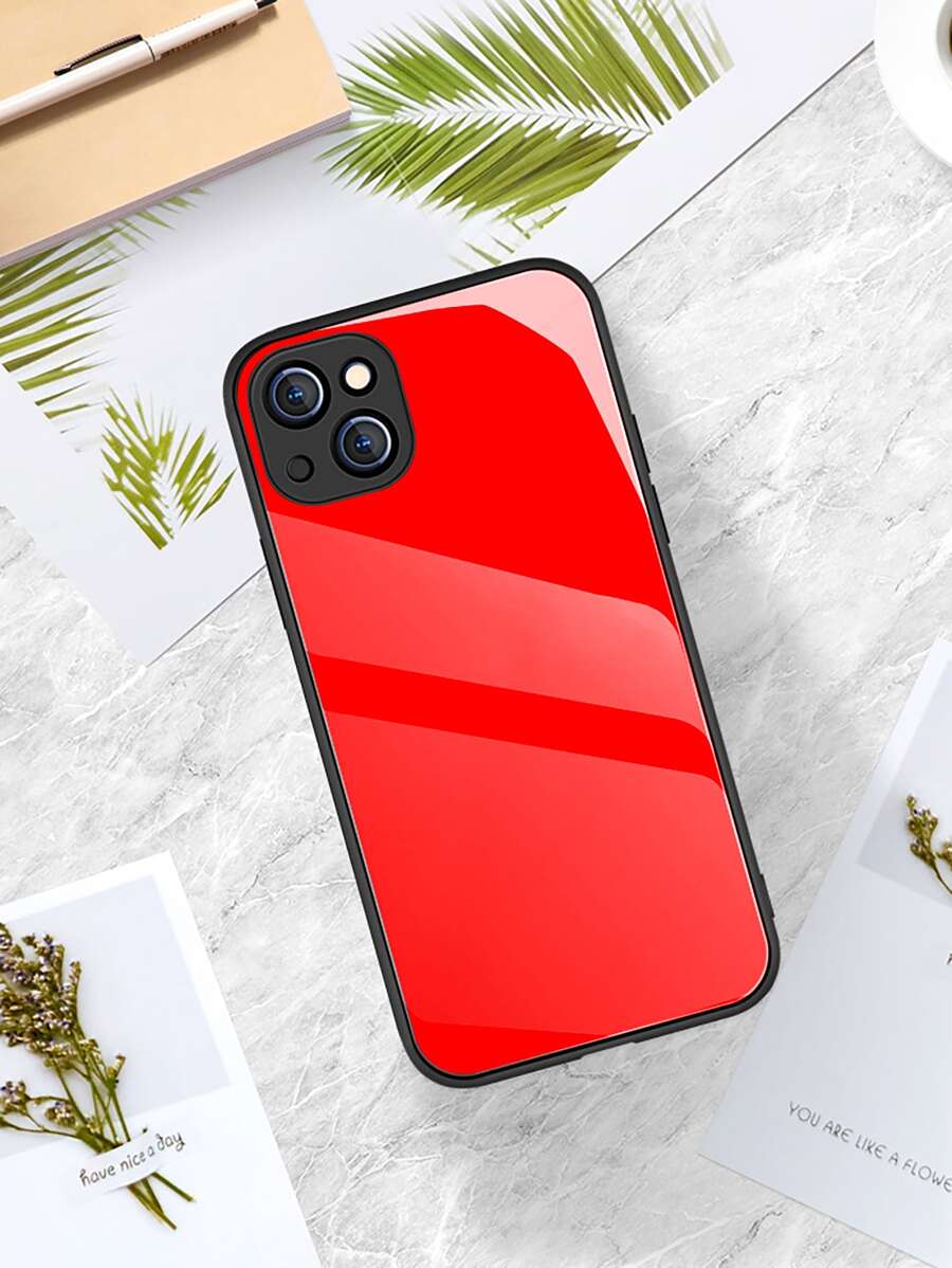 1 Ốp lưng điện thoại bằng kính màu đỏ nguyên chất tương thích với iPhone 16/16 Pro/16 Plus/16 Pro Max, A55/A54/A53, S24/S24 Ultra/S24 Plus/S24 FE, Pixel 9/9 Pro/9 Pro XL - Đỏ - Xem 1