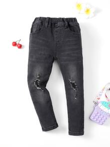 Niñito Jeans desgarro crudo - Negro - Ver 1