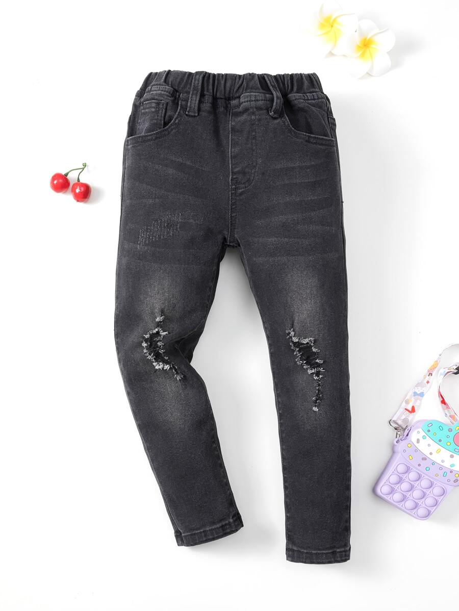 Niñito Jeans desgarro crudo - Negro - Ver 1