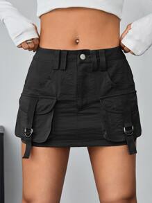 SHEIN ICON 戶外運動風翻蓋口袋帶扣細節工裝裙