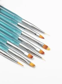 8pcs Acrylic Handle Nail Art Brush Set, Blue - Baby Blue - View 4