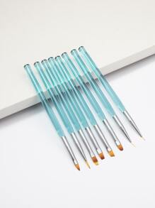8pcs Acrylic Handle Nail Art Brush Set, Blue - Baby Blue - View 5