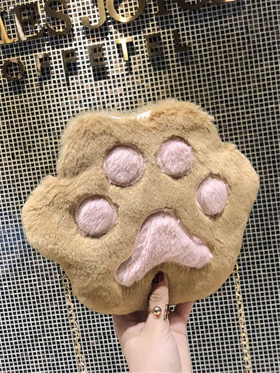 迷你撞色毛茸茸異形包 - 棕色 - 查看 1