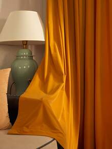 素色橘色1片遮光窗簾極簡滌綸遮光窗簾適用於臥室和客廳 - 橘色 - 查看 3