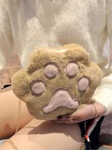 迷你撞色毛茸茸異形包 - 棕色 - 查看 2