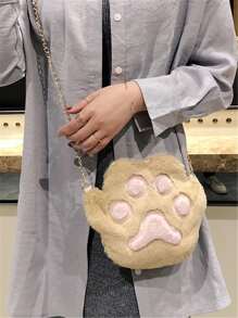 迷你撞色毛茸茸異形包 - 棕色 - 查看 5