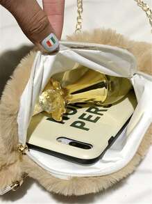 迷你撞色毛茸茸異形包 - 棕色 - 查看 6