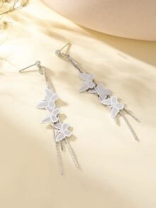 Bông tai thả trang trí hình bướm - Bạc - Xem 2