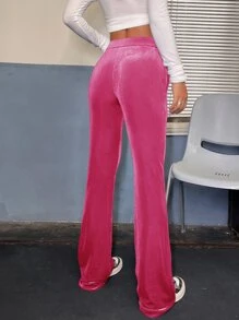 SHEIN ICON Pantalones con estrella con parche de cintura con cordón de terciopelo - Rosa - Ver 2