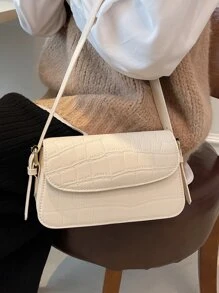 PU Solid Color Casual Shoulder Bag For Women, Multi-Pocket Design - Beige - View 1