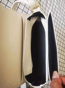 PU Solid Color Casual Shoulder Bag For Women, Multi-Pocket Design - Beige - View 4