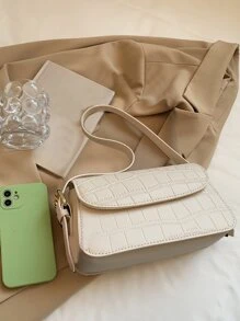 PU Solid Color Casual Shoulder Bag For Women, Multi-Pocket Design - Beige - View 5