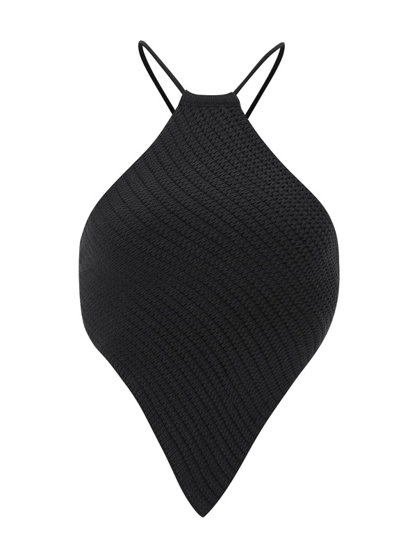Islaluna Solid Lace Up Backless Asymmetrical Hem Knit Top