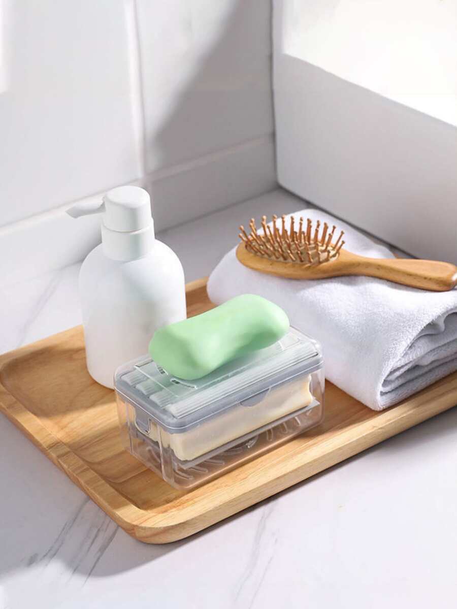 1pc Soap Box Hand Free Foaming Soap Dish, Multifunctional Soap Dish Hand Free Foaming Draining Household Storage Box Cleaning Tool - Clear - View 1