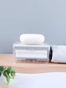 1pc Soap Box Hand Free Foaming Soap Dish, Multifunctional Soap Dish Hand Free Foaming Draining Household Storage Box Cleaning Tool - Clear - View 5
