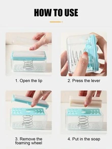 1pc Soap Box Hand Free Foaming Soap Dish, Multifunctional Soap Dish Hand Free Foaming Draining Household Storage Box Cleaning Tool - Clear - View 6