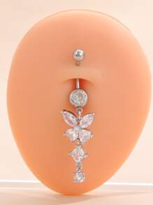Cubic Zirconia Butterfly Decor Navel Belly Ring - Silver - View 1