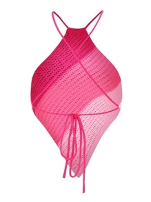 Breezaya Top de punto de rayas de espalda abierta con cordón bajo asimétrico - Rosa - Ver 2