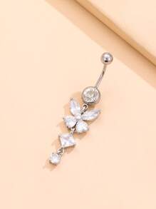 Cubic Zirconia Butterfly Decor Navel Belly Ring - Silver - View 2