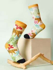 Tropical Equinox Tiger Pattern Crew Socks - Multicolor - View 1