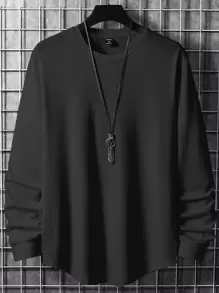 Manfinity Hypemode Men Solid Curved Hem Tee Without Necklace - Dark Grey - View 1