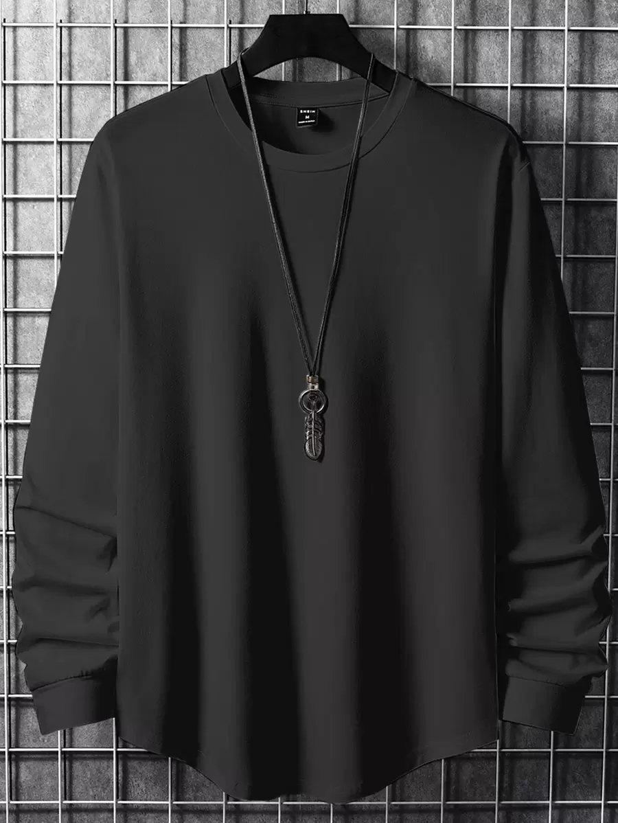 Manfinity Hypemode Men Solid Curved Hem Tee Without Necklace - Dark Grey - View 1