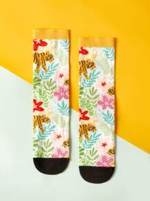 Tropical Equinox Tiger Pattern Crew Socks - Multicolor - View 5