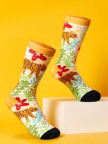 Tropical Equinox Tiger Pattern Crew Socks - Multicolor - View 7