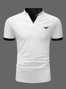 Manfinity Hombres Camisa polo con estampado de dibujo de cuello de muesca - Blanco - Ver 1