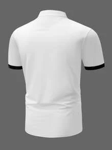Manfinity Hombres Camisa polo con estampado de dibujo de cuello de muesca - Blanco - Ver 2