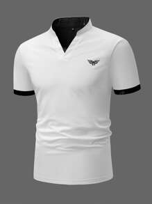 Manfinity Hombres Camisa polo con estampado de dibujo de cuello de muesca - Blanco - Ver 4