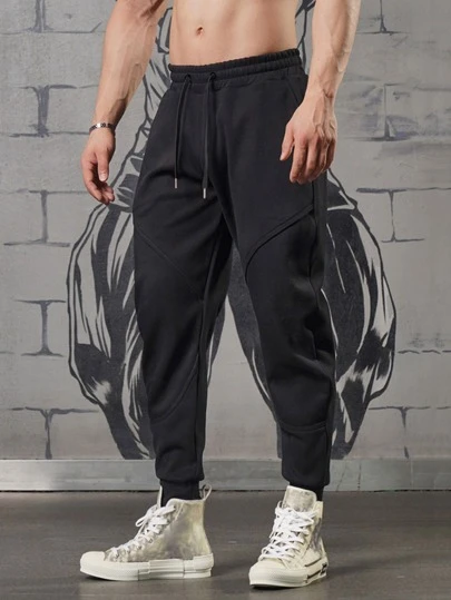 Manfinity Homme Bărbați Pantaloni de sport cu șnur uni cu talie Pantaloni lungi de jogging Uni negru Ieșiri Casual