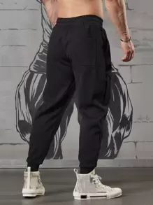 Manfinity Homme Men Solid Drawstring Waist Sweatpants Long Jogging Pants Plain Black Going Out Casual - Black - View 2