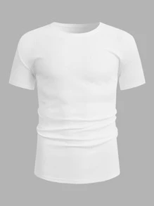 Manfinity Homme Men T-Shirts Fit Crew Neck Short Sleeve Plain Casual Simple Summer Knit Top - White - View 1