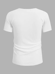 Manfinity Homme Men T-Shirts Fit Crew Neck Short Sleeve Plain Casual Simple Summer Knit Top - White - View 2
