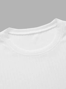 Manfinity Homme Men T-Shirts Fit Crew Neck Short Sleeve Plain Casual Simple Summer Knit Top - White - View 3