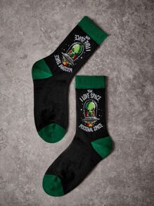 Typhoonic Artist Dark Alien & Slogan 图案中筒袜 - 彩色 - 查看 7