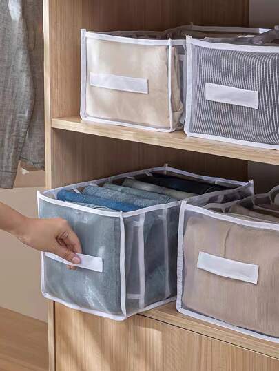 1pc Contrast Binding Clothes Storage Bag, Multi-grid Clothes Storage Box Household Drawer-type Jeans Box Layered Organizer
